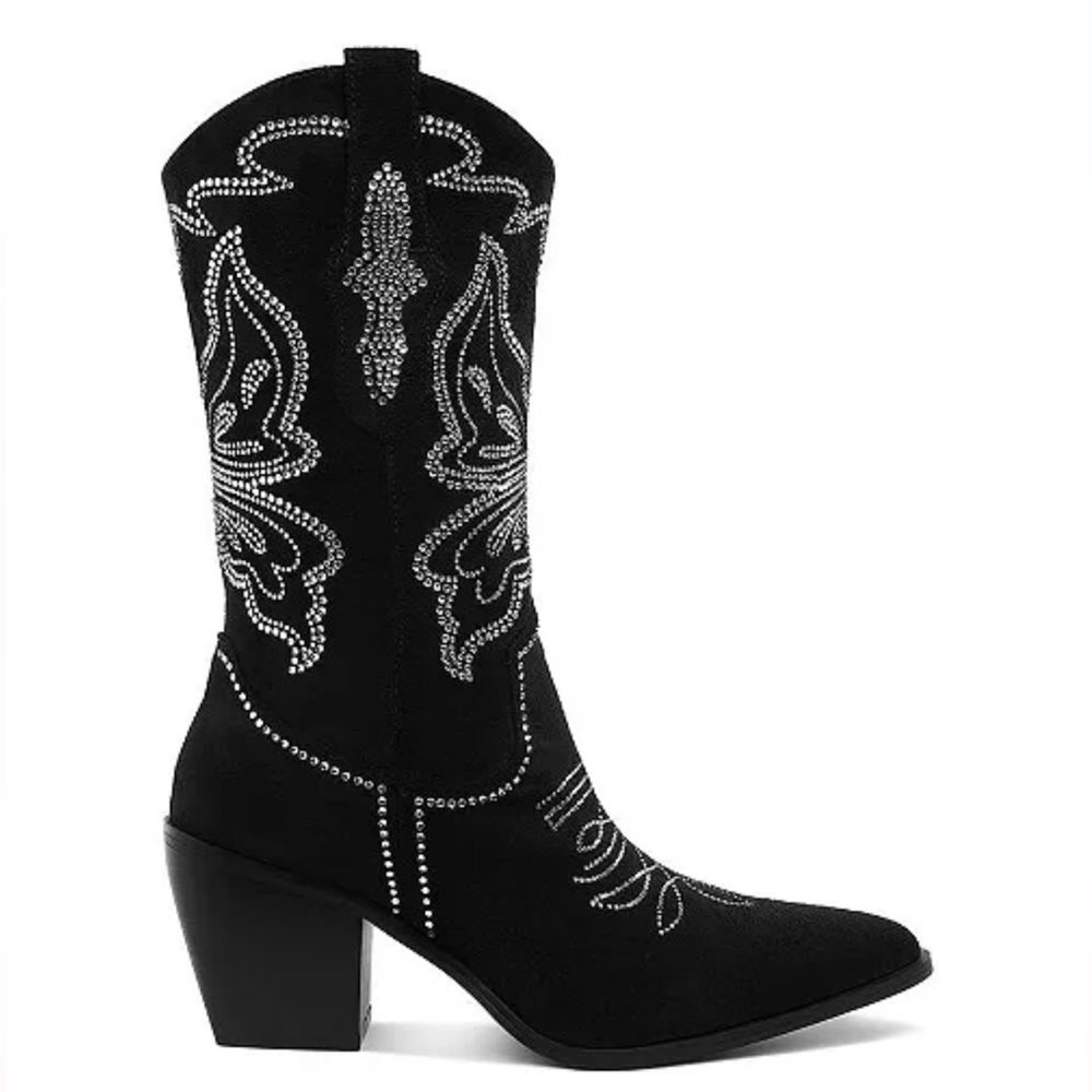 Black Embellished Western Boots